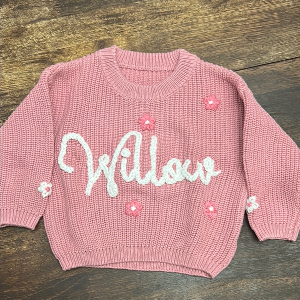 Willow Pink and White Ribbed Knit Sweater